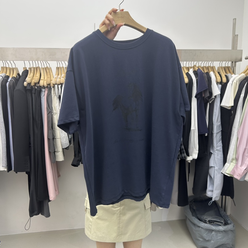 SPECIAL韓國直郵實拍女裝新款26春夏職業推薦時尚休閑T恤SPECIALT恤圖色4深藍色