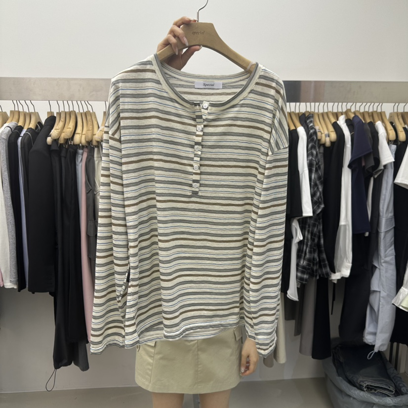 SPECIAL韓國東大門代購女士新款推薦職業休閑人氣長袖T恤SPECIAL長袖T恤圖色1灰色
