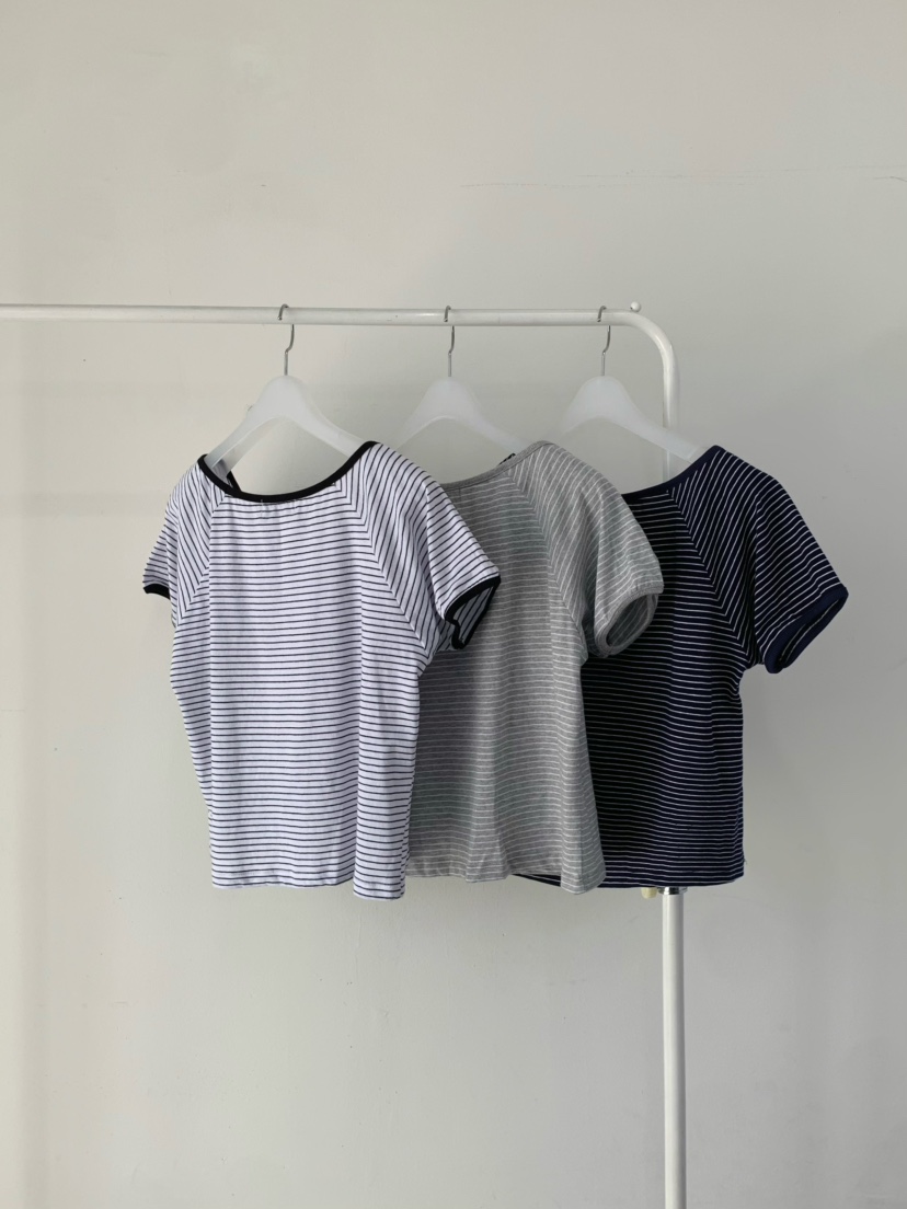 ANOU韓國直郵實拍女裝新款時尚人氣推薦休閑職業T恤船領條紋ANOUT恤