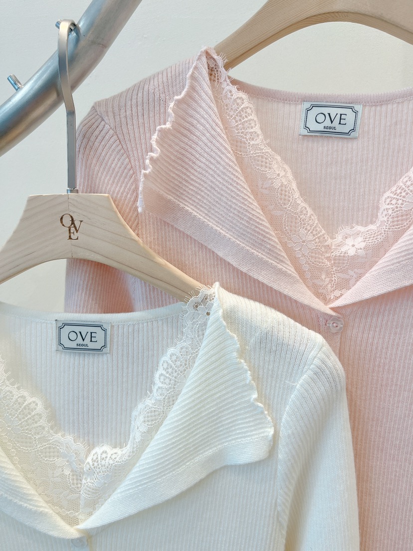 OVE韓國直郵實拍女士新款時尚人氣休閑推薦針織衫假兩件蕾絲OVE針織衫
