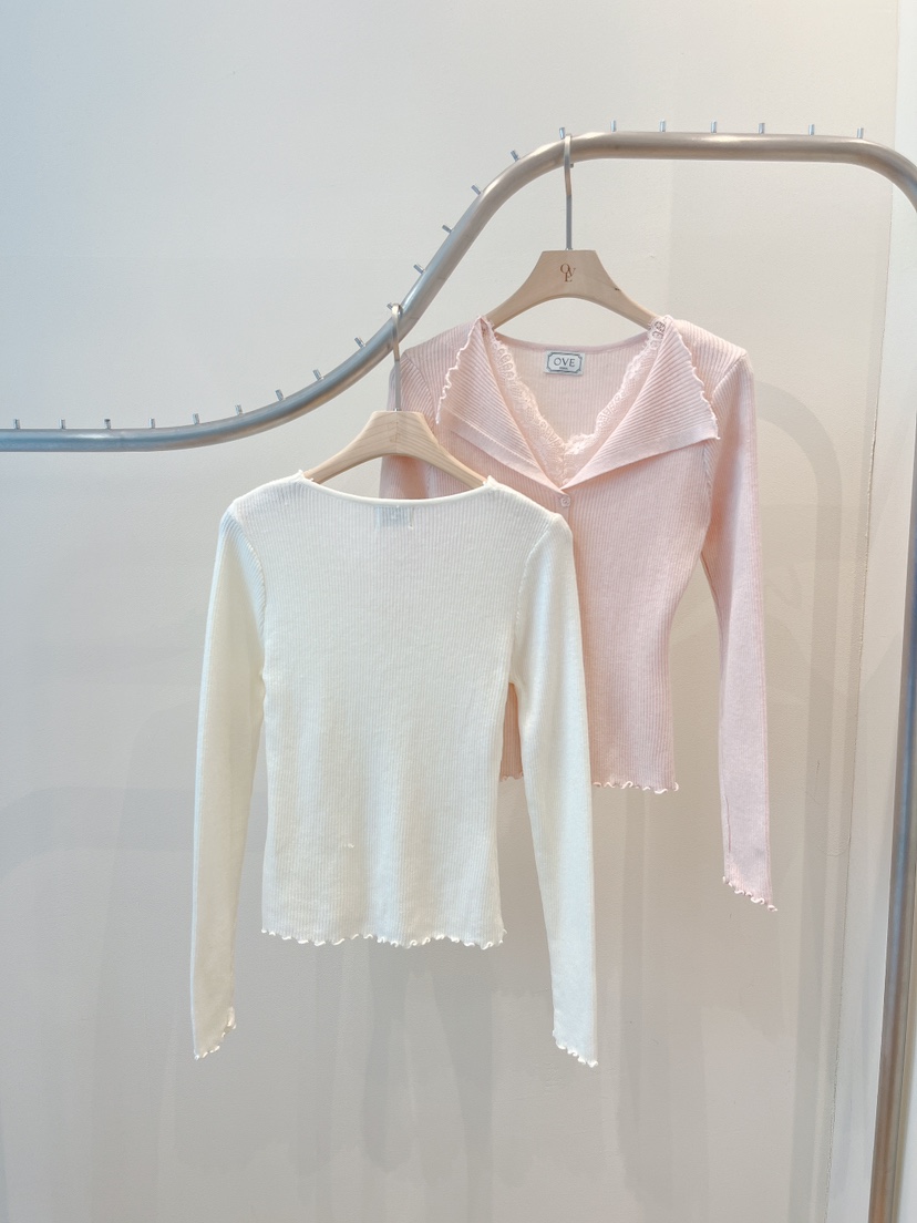 OVE韓國直郵實拍女士新款時尚人氣休閑推薦針織衫假兩件蕾絲OVE針織衫