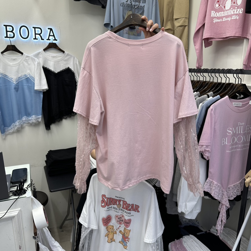 BORA BORA韓國直郵女士新款熱賣職業26春夏長袖T恤假兩件BORA BORA長袖T恤