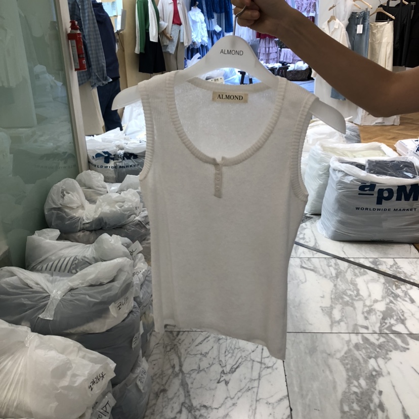 ALMOND韓國代購女裝新品職業26春夏時尚吊帶背心亞麻紐扣ALMOND吊帶/背心圖色1