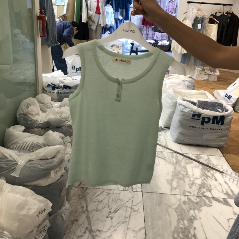 ALMOND韓國代購女裝新品職業26春夏時尚吊帶背心亞麻紐扣ALMOND吊帶/背心圖色2