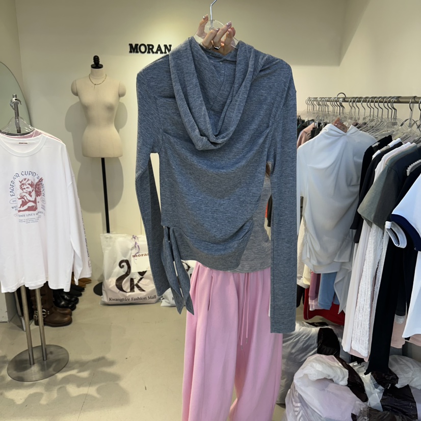 MORAN/MOSCO/SUGAR CASE東大門實拍女裝新品熱賣長袖T恤連帽衫褶皺MORAN/MOSCO/SUGAR CASE長袖T恤