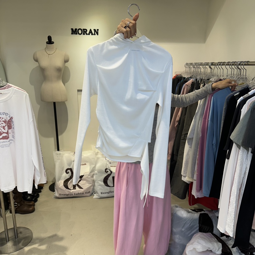 MORAN/MOSCO/SUGAR CASE東大門實拍女裝新品熱賣長袖T恤連帽衫褶皺MORAN/MOSCO/SUGAR CASE長袖T恤圖色2