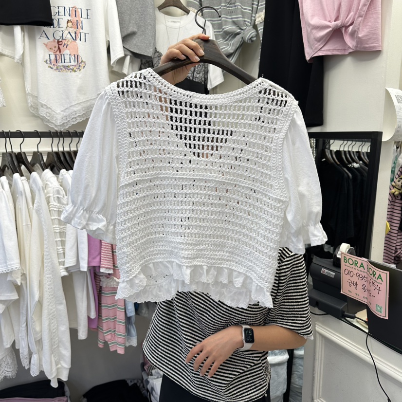BORA BORA東大門代購女士新款人氣襯衫蕾絲衫不含項鏈網眼開衫BORA BORA襯衫/蕾絲衫