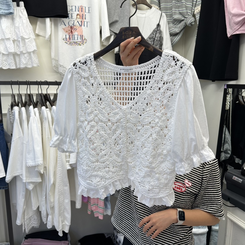 BORA BORA東大門代購女士新款人氣襯衫蕾絲衫不含項鏈網眼開衫BORA BORA襯衫/蕾絲衫圖色1