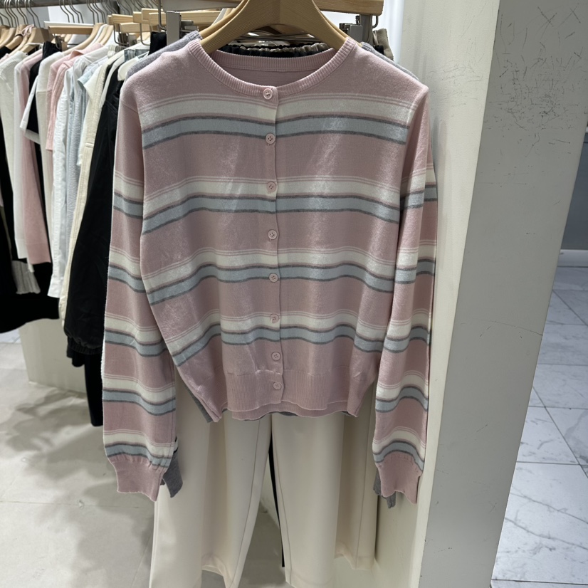 HARU-Q東大門代購女士新品休閑熱賣26春夏針織衫柔軟開衫條紋HARU-Q針織衫圖色2