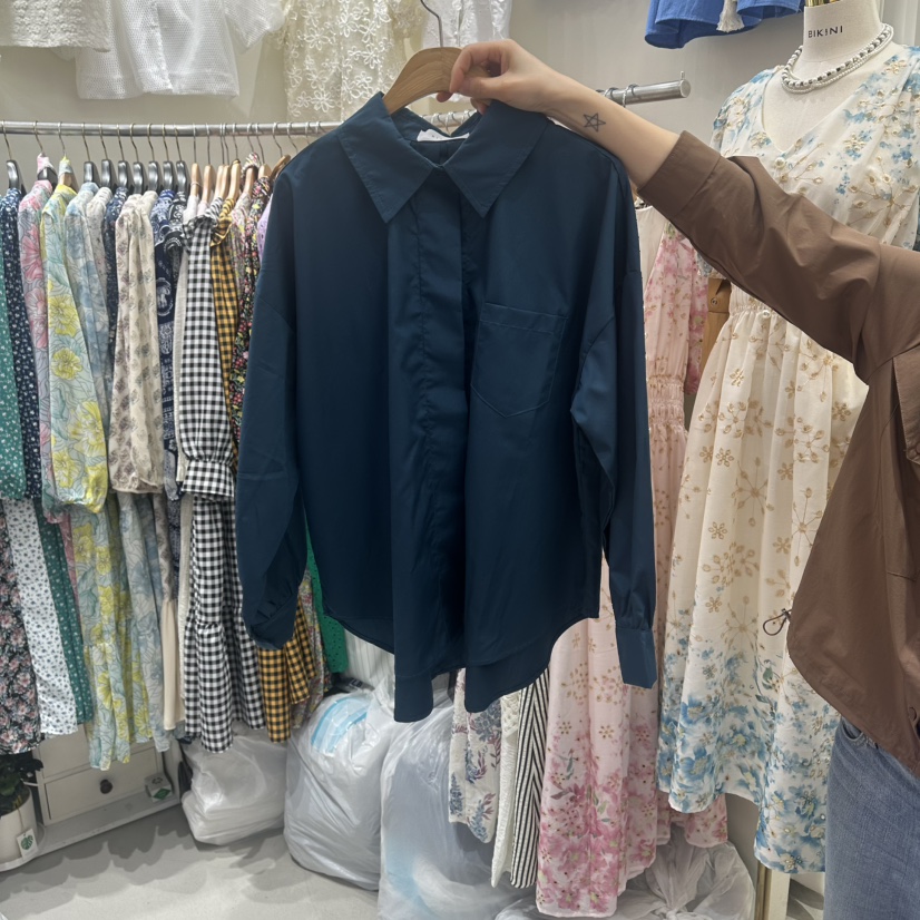 BIKINI東大門實拍女士新款人氣26春夏真品襯衫蕾絲衫褶裥BIKINI襯衫/蕾絲衫圖色4