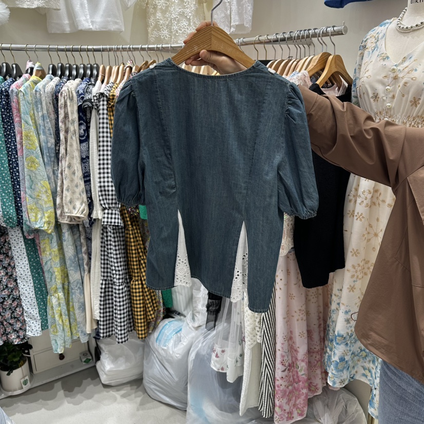 BIKINI韓國代購女裝新款時尚26春夏真品襯衫蕾絲衫蕾絲鏤空BIKINI襯衫/蕾絲衫