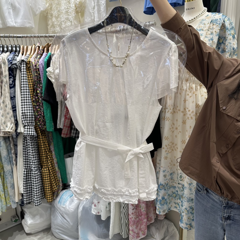 BIKINI東大門直郵女士新款熱賣26春夏襯衫蕾絲衫不含項鏈腰帶BIKINI襯衫/蕾絲衫圖色2