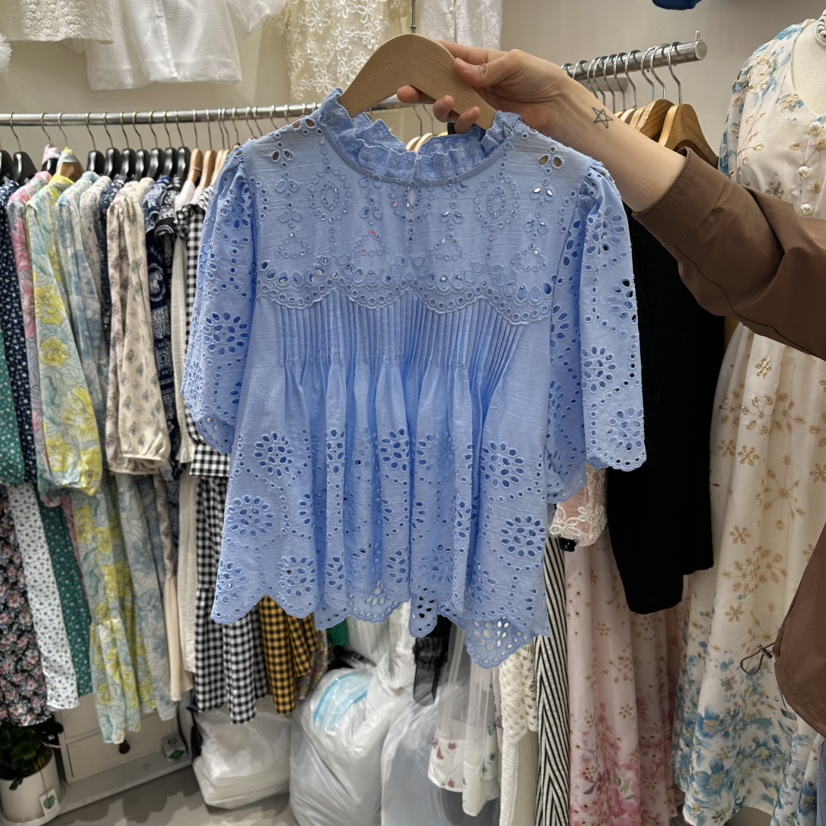 BIKINI韓國直郵女士新品真品人氣26春夏職業襯衫蕾絲衫蕾絲BIKINI襯衫/蕾絲衫圖色1