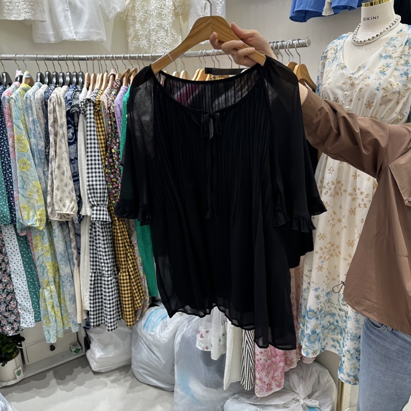 BIKINI韓國直郵女士新款職業熱賣休閑襯衫蕾絲衫雪紡褶皺BIKINI襯衫/蕾絲衫圖色2