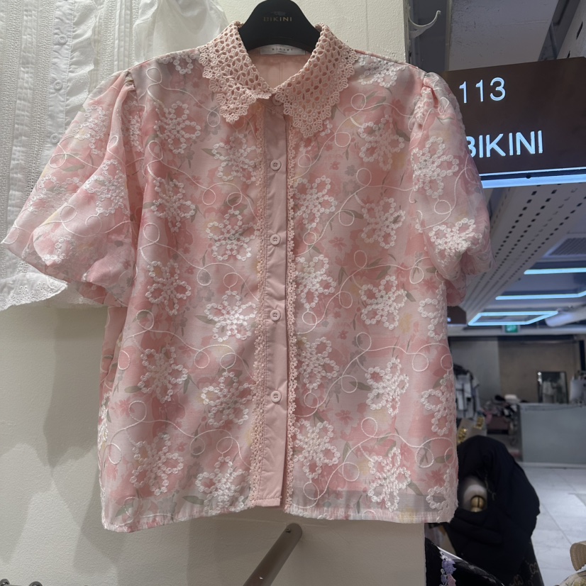 BIKINI東大門實拍女士新品休閑熱賣真品時尚襯衫蕾絲衫刺繡BIKINI襯衫/蕾絲衫圖色1