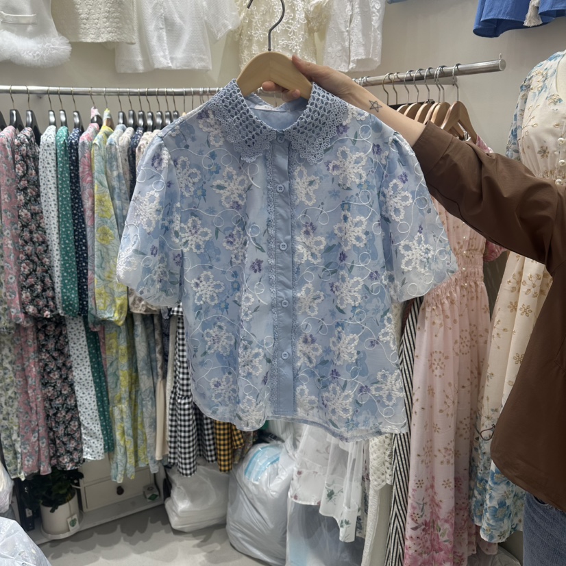 BIKINI東大門實拍女士新品休閑熱賣真品時尚襯衫蕾絲衫刺繡BIKINI襯衫/蕾絲衫圖色2