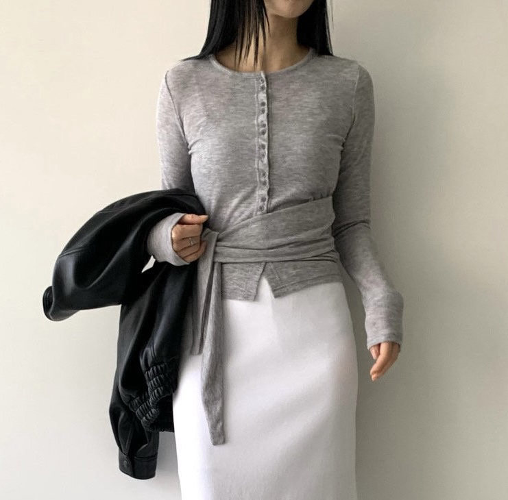 MOMENT韓國東大門直郵女裝新款休閑職業長袖T恤羊毛衫雙層MOMENT/RECOVER長袖T恤圖色1