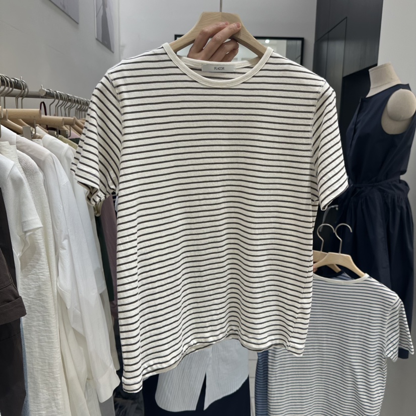 REGULARLY/PLACOR韓國東大門代購女裝新款職業人氣T恤條紋REGULARLY/PLACORT恤圖色1棕色