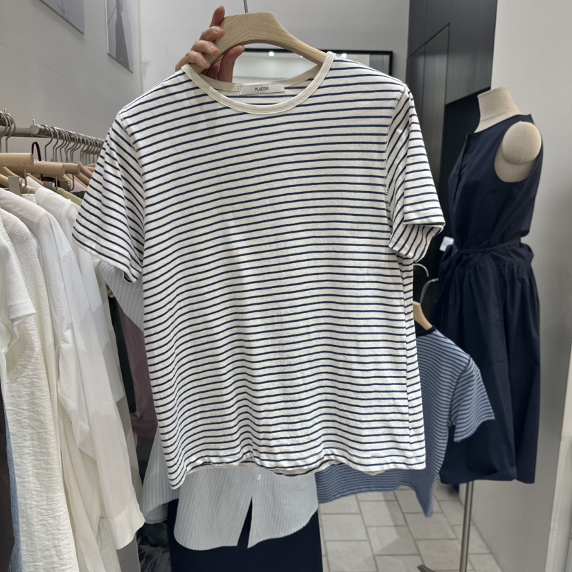 REGULARLY/PLACOR韓國東大門代購女裝新款職業人氣T恤條紋REGULARLY/PLACORT恤圖色2藍色條紋