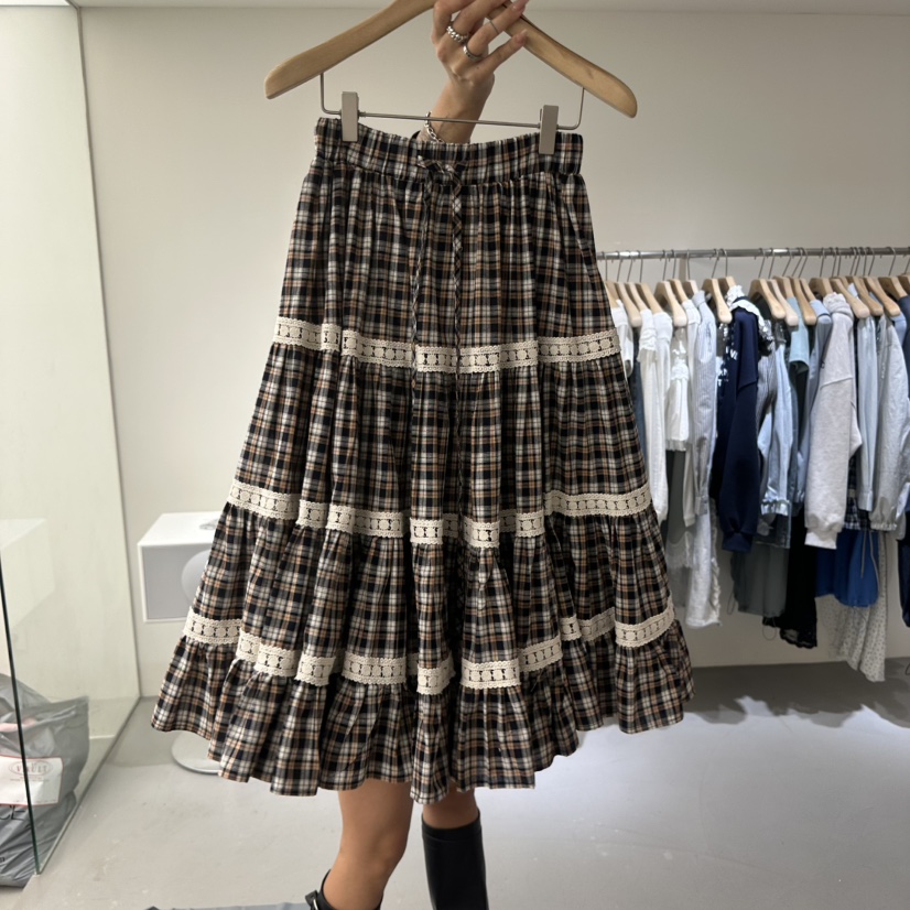 VAULT韓國直郵女裝新品推薦熱賣時尚人氣休閑職業長裙格子VAULT長裙圖色1棕色