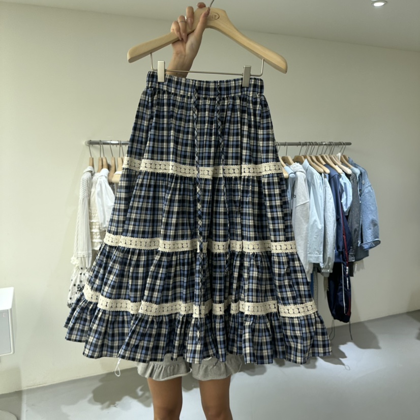 VAULT韓國直郵女裝新品推薦熱賣時尚人氣休閑職業長裙格子VAULT長裙圖色2深藍色