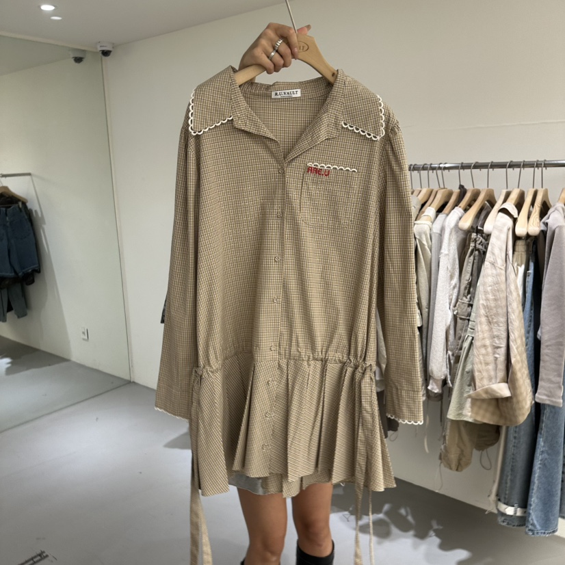 VAULT韓國東大門代購女裝新品職業熱賣時尚連衣裙格子褶皺VAULT連衣裙圖色1