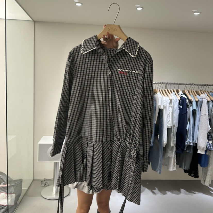 VAULT韓國東大門代購女裝新品職業熱賣時尚連衣裙格子褶皺VAULT連衣裙圖色2