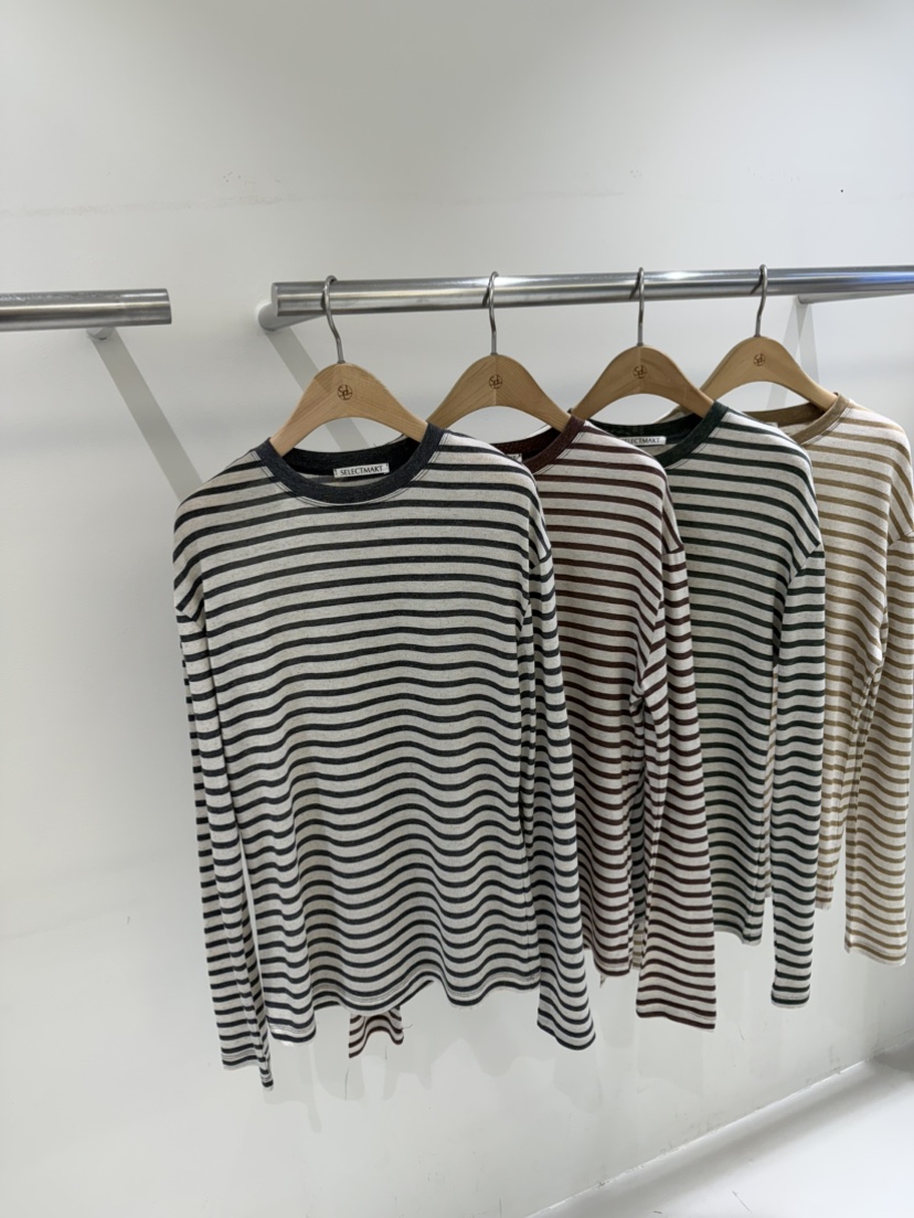 SELECT MARKET韓國直郵女裝新品人氣推薦長袖T恤亞麻條紋SELECT MARKET長袖T恤