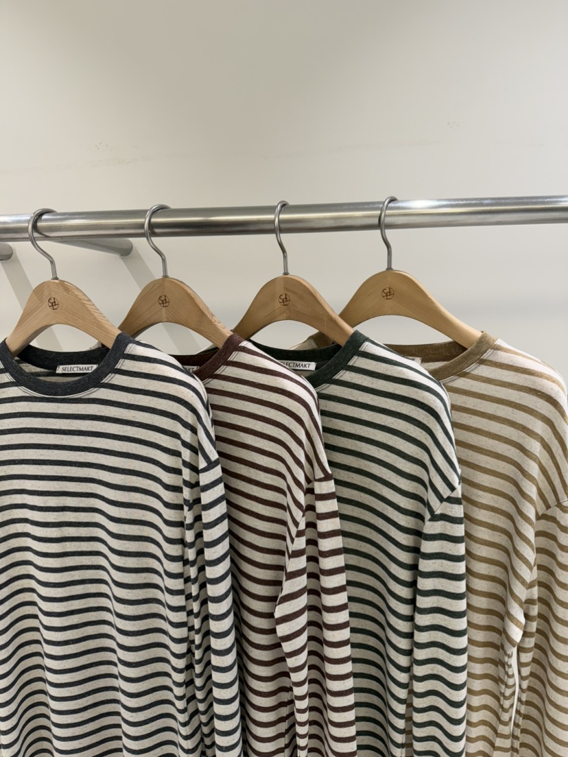 SELECT MARKET韓國直郵女裝新品人氣推薦長袖T恤亞麻條紋SELECT MARKET長袖T恤