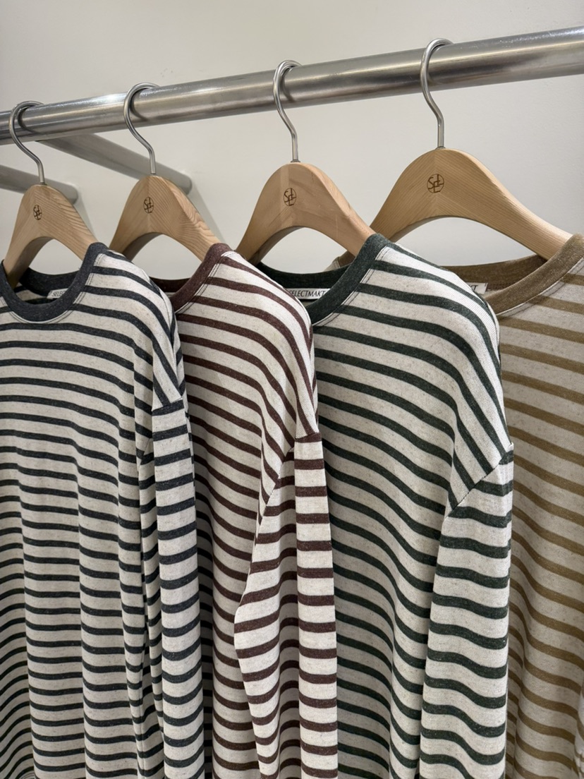 SELECT MARKET韓國直郵女裝新品人氣推薦長袖T恤亞麻條紋SELECT MARKET長袖T恤