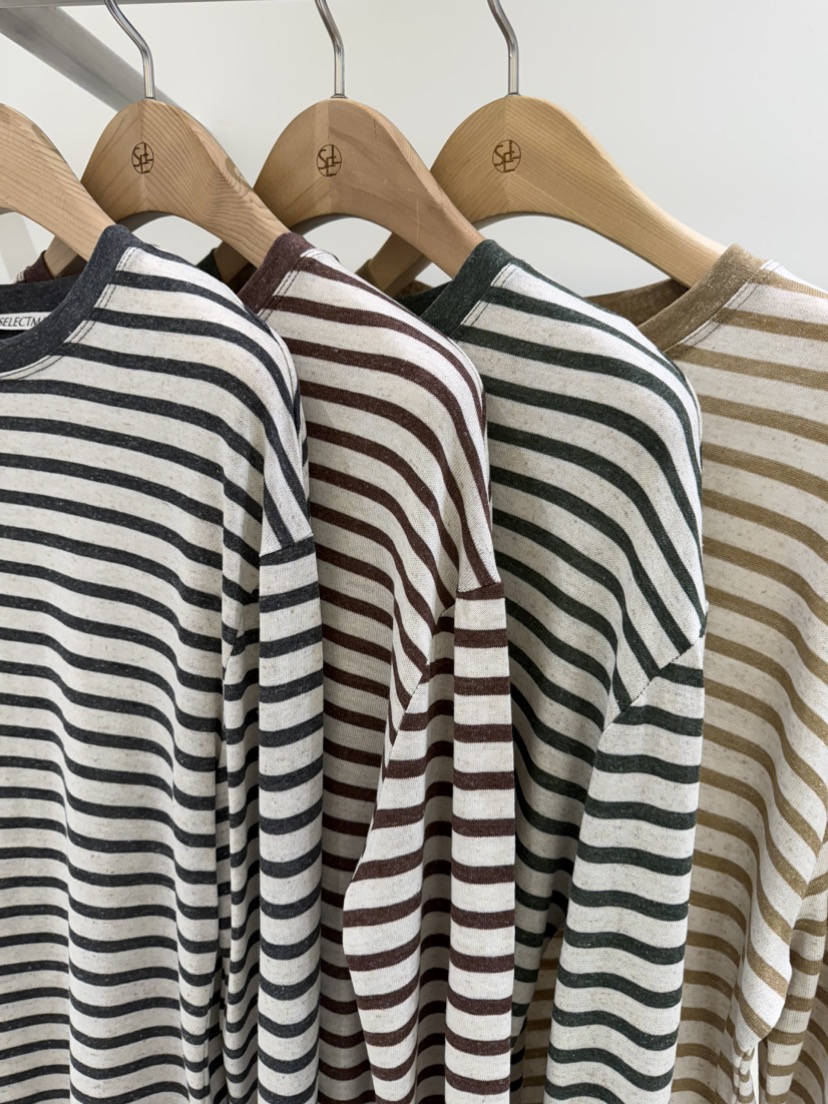 SELECT MARKET韓國直郵女裝新品人氣推薦長袖T恤亞麻條紋SELECT MARKET長袖T恤