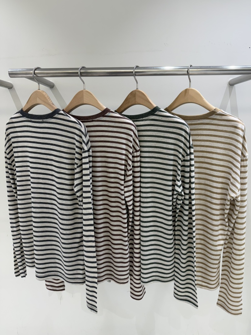 SELECT MARKET韓國直郵女裝新品人氣推薦長袖T恤亞麻條紋SELECT MARKET長袖T恤