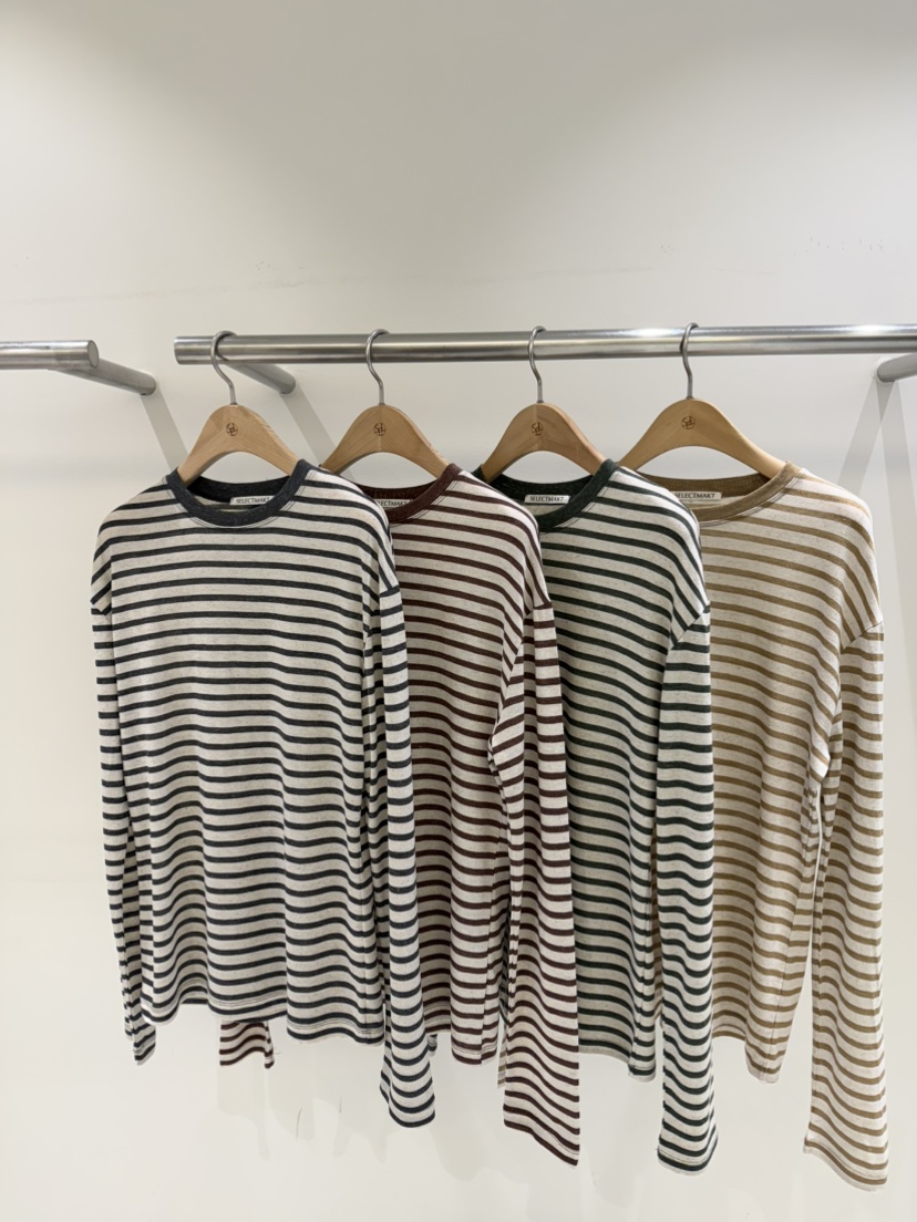 SELECT MARKET韓國直郵女裝新品人氣推薦長袖T恤亞麻條紋SELECT MARKET長袖T恤