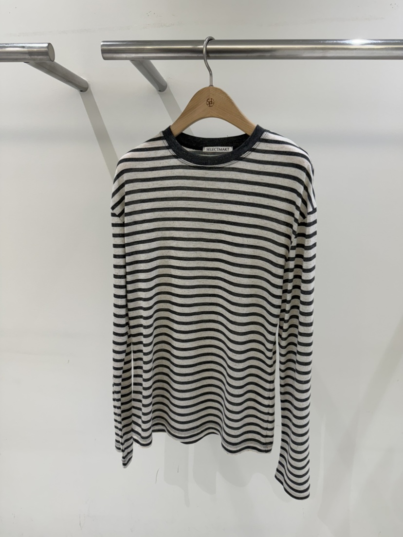 SELECT MARKET韓國直郵女裝新品人氣推薦長袖T恤亞麻條紋SELECT MARKET長袖T恤圖色1墨色