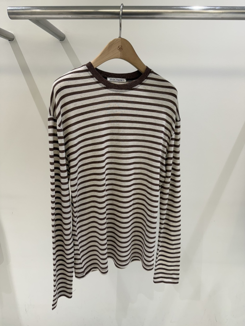 SELECT MARKET韓國直郵女裝新品人氣推薦長袖T恤亞麻條紋SELECT MARKET長袖T恤圖色2棕色