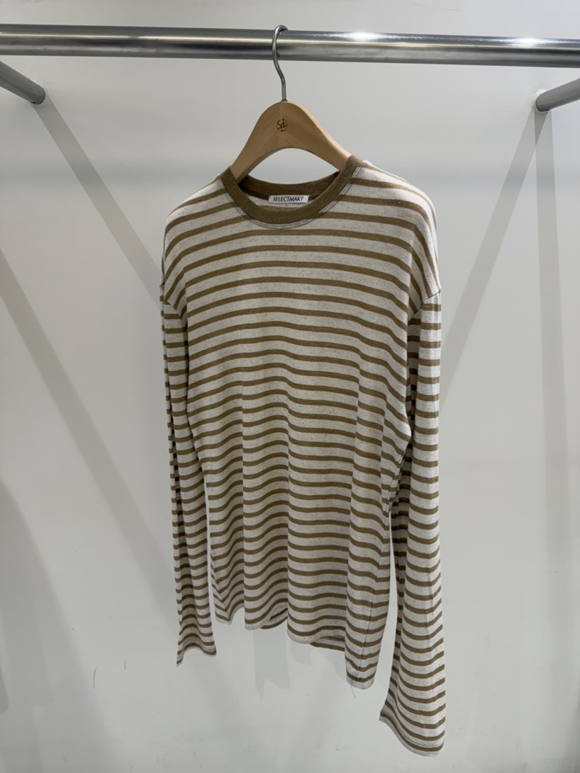 SELECT MARKET韓國直郵女裝新品人氣推薦長袖T恤亞麻條紋SELECT MARKET長袖T恤圖色4米色