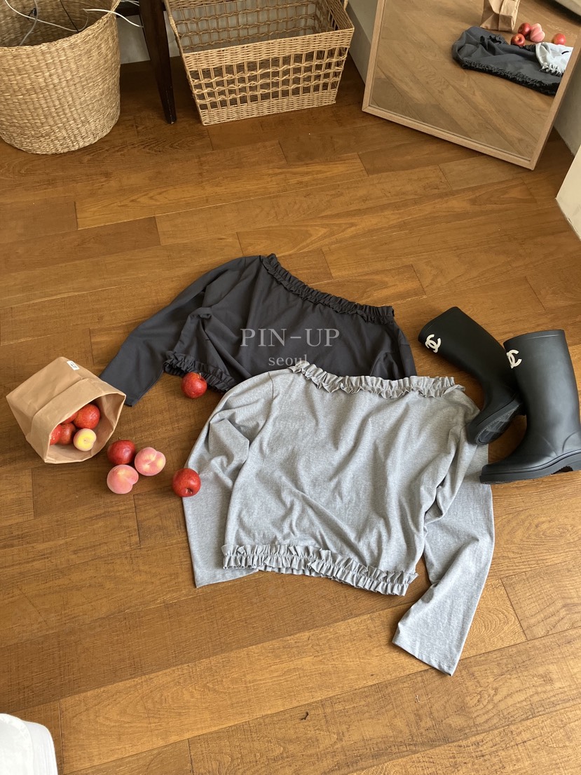 PIN-UP韓國代購女裝新款26春夏職業人氣推薦長袖T恤荷葉邊PIN-UP長袖T恤