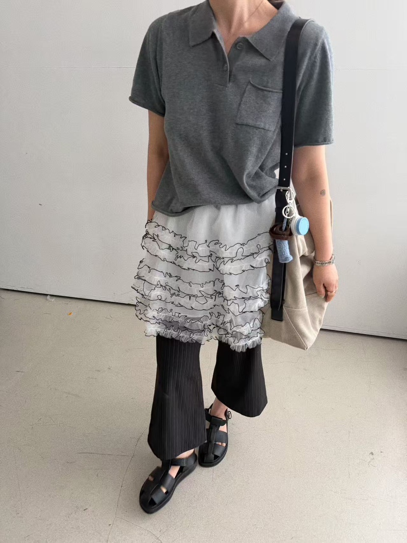 OLI SEOUL韓國東大門代購女士新款職業時尚短裙褶皺網眼OLI SEOUL短裙