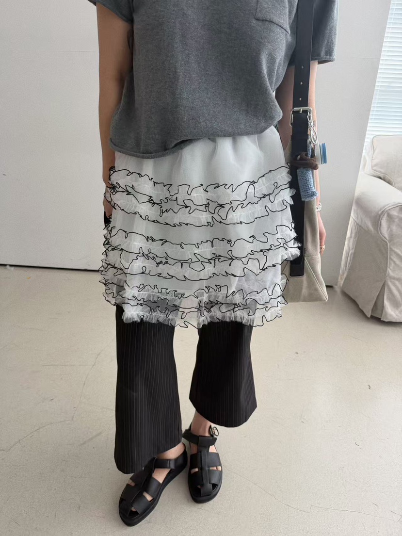 OLI SEOUL韓國東大門代購女士新款職業時尚短裙褶皺網眼OLI SEOUL短裙