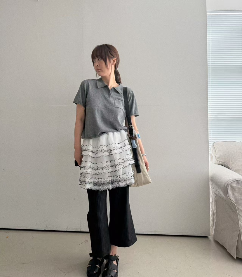 OLI SEOUL韓國東大門代購女士新款職業時尚短裙褶皺網眼OLI SEOUL短裙