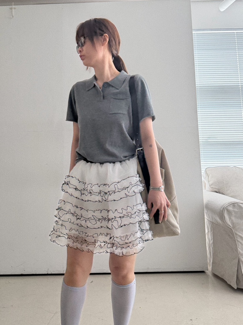 OLI SEOUL韓國東大門代購女士新款職業時尚短裙褶皺網眼OLI SEOUL短裙