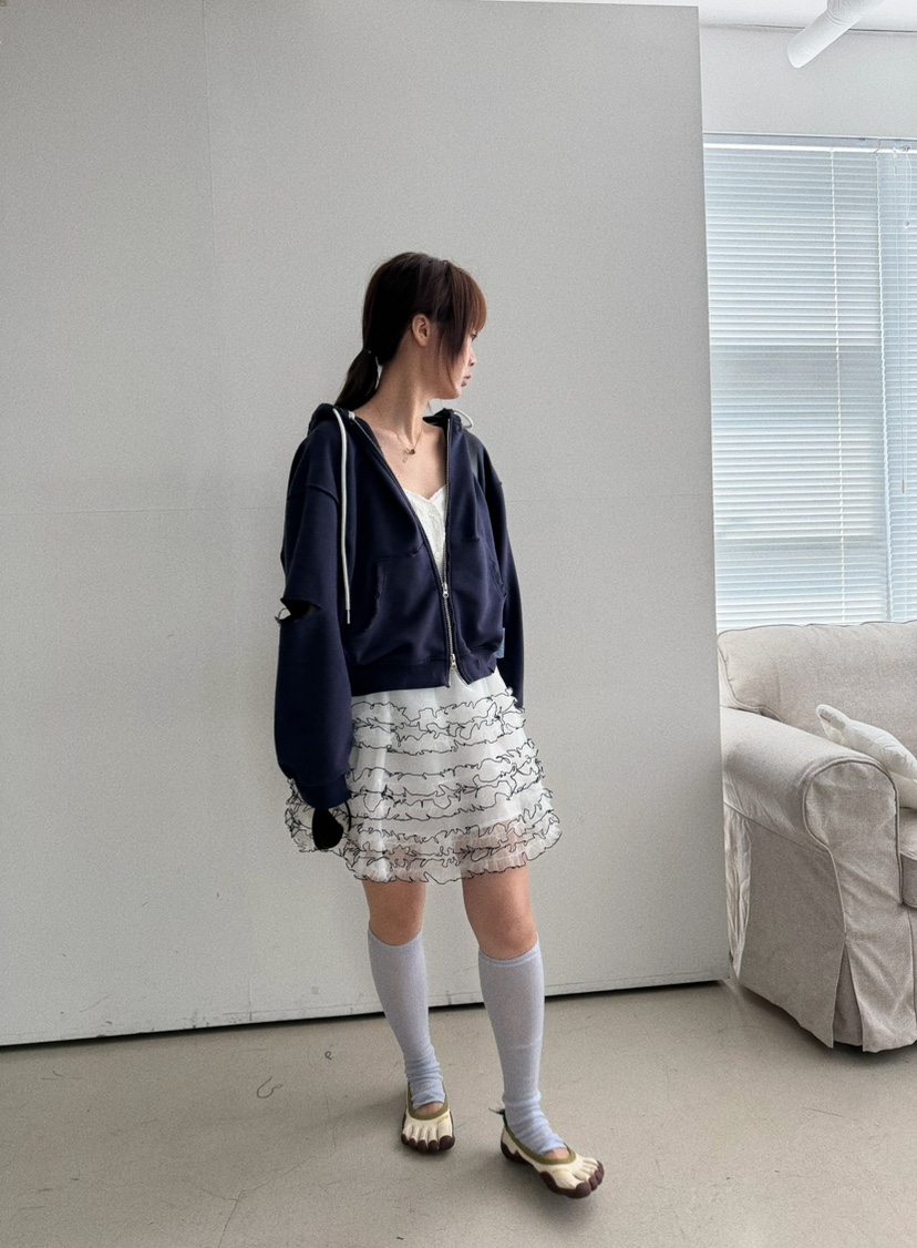 OLI SEOUL韓國東大門代購女士新款職業時尚短裙褶皺網眼OLI SEOUL短裙