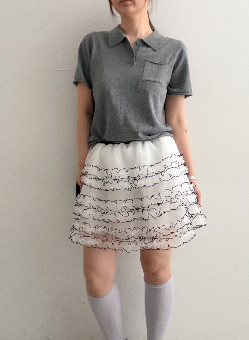 OLI SEOUL韓國東大門代購女士新款職業時尚短裙褶皺網眼OLI SEOUL短裙圖色1