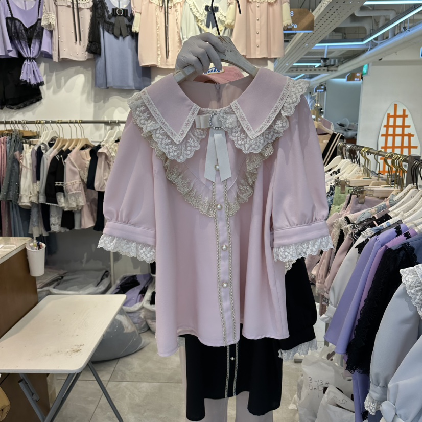 PAPA韓國東大門直郵女士新款26春夏時尚熱賣人氣襯衫蕾絲衫PaPa/HALMADE襯衫/蕾絲衫圖色1