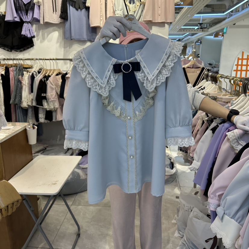 PAPA韓國東大門直郵女士新款26春夏時尚熱賣人氣襯衫蕾絲衫PaPa/HALMADE襯衫/蕾絲衫圖色2