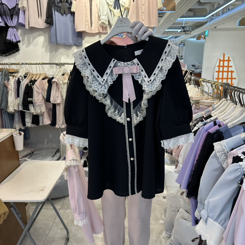 PAPA韓國東大門直郵女士新款26春夏時尚熱賣人氣襯衫蕾絲衫PaPa/HALMADE襯衫/蕾絲衫圖色3