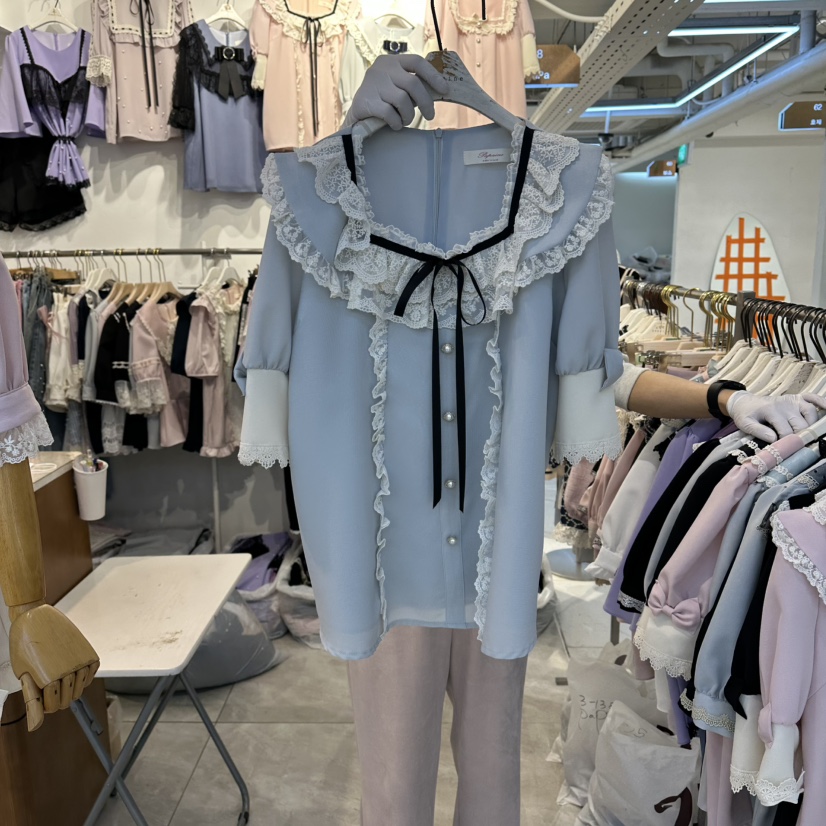 PAPA韓國東大門代購女士新品推薦熱賣人氣26春夏襯衫蕾絲衫PaPa/HALMADE襯衫/蕾絲衫圖色2