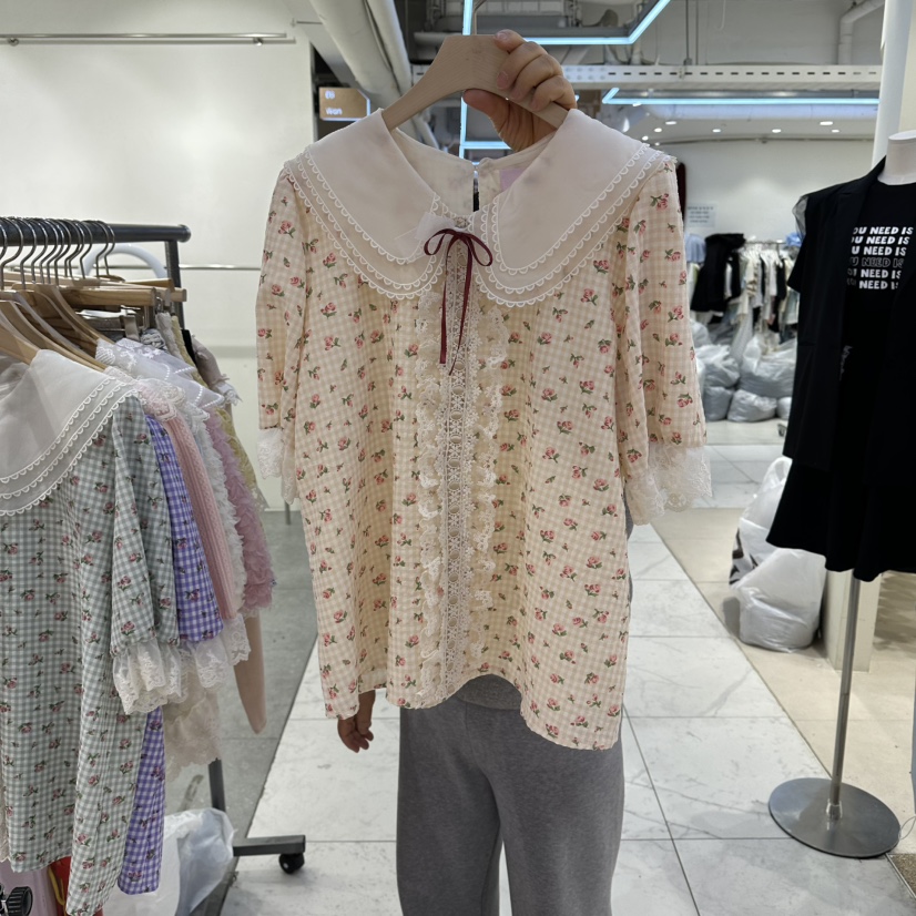 MS韓國東大門直郵女士新款26春夏休閑熱賣時尚襯衫蕾絲衫MS襯衫/蕾絲衫圖色1