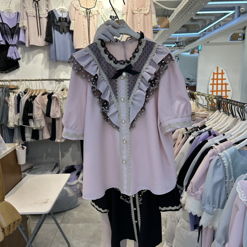 PAPA韓國直郵實拍女士新款休閑人氣推薦時尚26春夏襯衫蕾絲衫PaPa/HALMADE襯衫/蕾絲衫圖色1