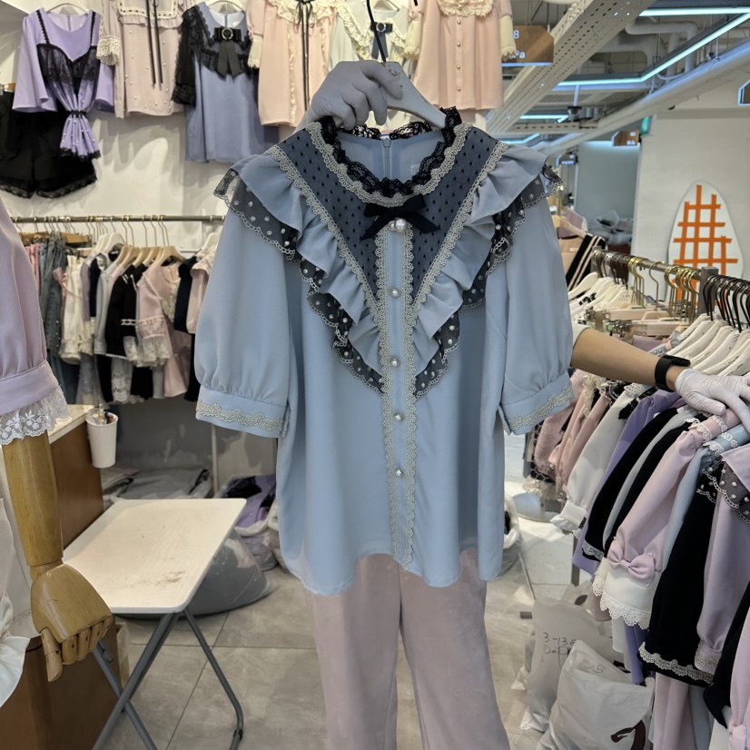 PAPA韓國直郵實拍女士新款休閑人氣推薦時尚26春夏襯衫蕾絲衫PaPa/HALMADE襯衫/蕾絲衫圖色2